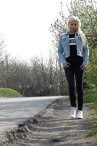 Public pissing for engaging blonde European goddess