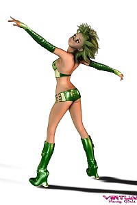 A terrific 3D babe in her bright green tight shorts