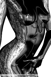 Artificial minx in a glossy black gown