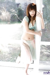 Impressive shy tart girl in good mood and displays off her delicious tits in her dress