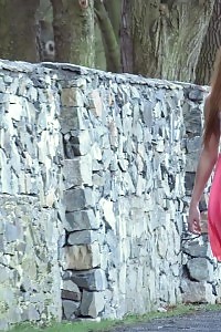 Ginger displays her cunt when she pissing