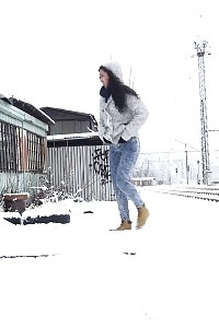 Brilliant bitch Esperansa pissing in the snow outside
