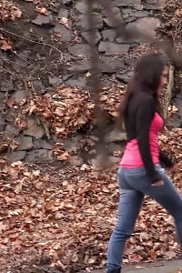 Public pissing for magnificent honey in tight jeans
