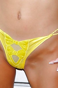 Amazing sporty housekeeper flashes her yellow tiny panty panties