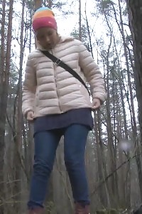 Fascinating blonde with hairy cunt pees outside