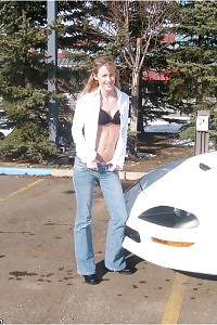 Sea shows off her tight body clothed jeans in a chevrolet camaro