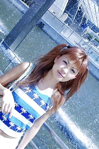 Filthy slave Chinami exhibits her legs and fingers her clit through her panties