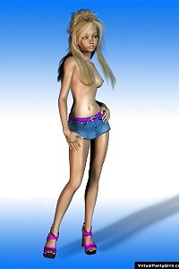 Seductive virtual blond beauty in her short miniskirt