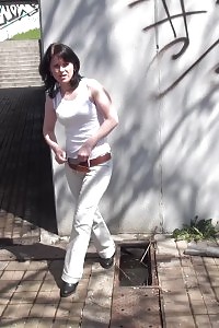 Hot public pissing for charming European