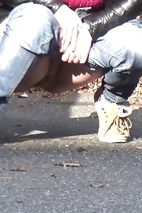 Innocent model needs to piss next to a busy road