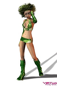 A terrific 3D babe in her bright green tight shorts