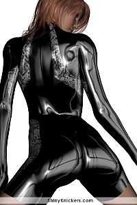 Artificial minx in a glossy black gown