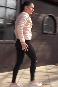 Black haired chick squats to pee outside