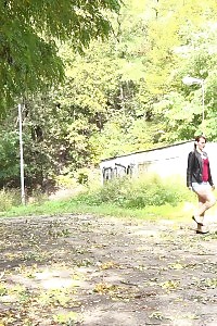 Amanda Hill relieves herself in the woods