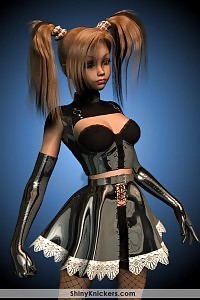 Virtual girl in her sexy black shorts and nylons