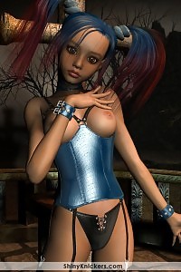 Virtual hottie with amazing breasts and shiny undie