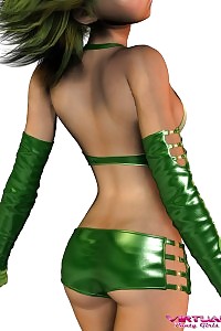A terrific 3D babe in her bright green tight shorts