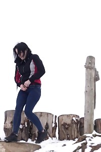 Public peeing for black haired princess outdoor