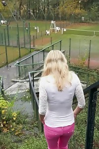 Good-looking light-haired is desperate to pee outside