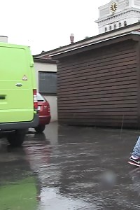 Lovely brunette girl pees in public