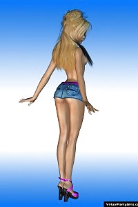 Seductive virtual blond beauty in her short miniskirt