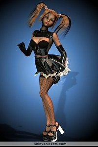Virtual girl in her sexy black shorts and nylons