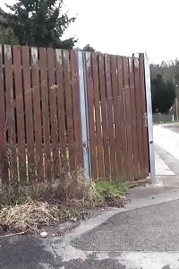 Blonde slut pisses onto concrete like a sprinkler
