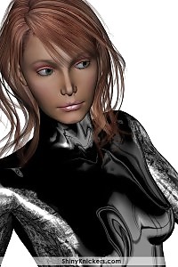 Artificial minx in a glossy black gown