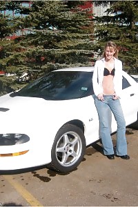 Sea shows off her tight body clothed jeans in a chevrolet camaro
