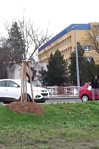 Brunette tart keeps on pissing outside