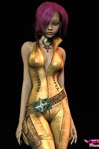 Purple haired 3d teen in sexy outfit has a huge cameltoe in her leotard