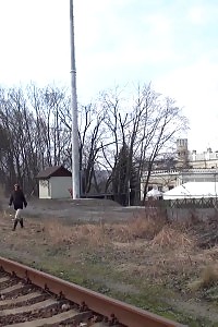 Brunette princess pulls down her panties to piss outside