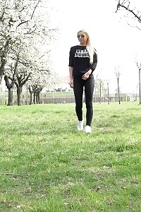 Public pissing in the woods for magnificent blonde