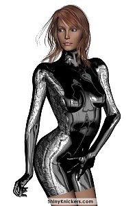 Artificial minx in a glossy black gown